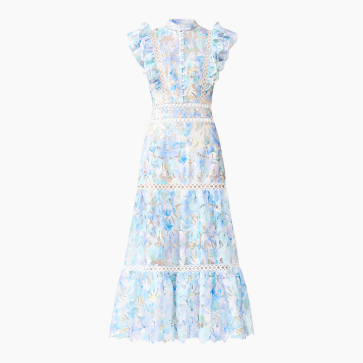 Elliatt Kalissa Ruffle Maxi Dress in Blue Floral