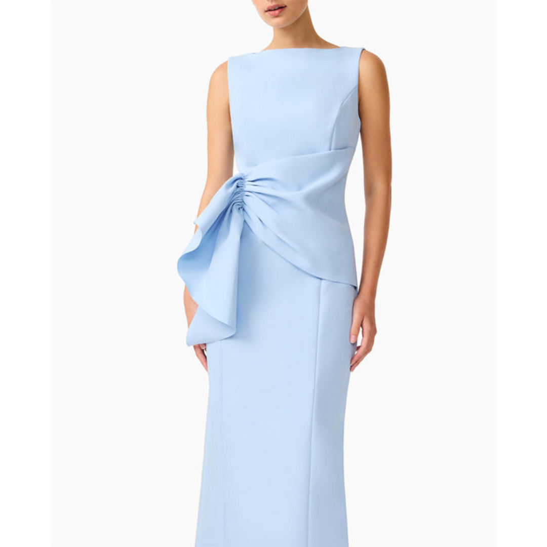 Elliatt Liora Draped Ruffle Midi Dress Sky Blue