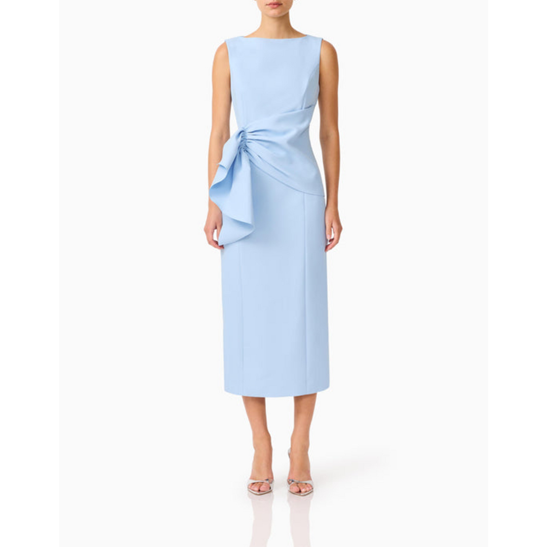Elliatt Liora Draped Ruffle Midi Dress Sky Blue