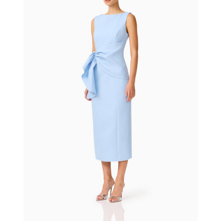Elliatt Liora Draped Ruffle Midi Dress Sky Blue