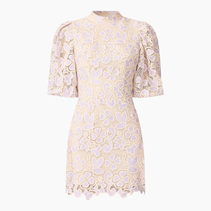Elliott Jasmine Puff Sleeve Mini Dress in Purple &amp; Beige