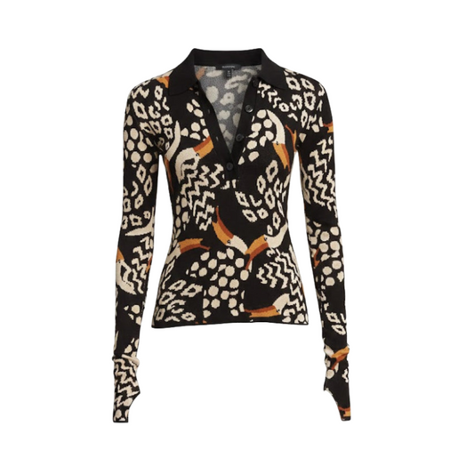 Farm Rio Tucanissimo Jacquard Polo Sweater