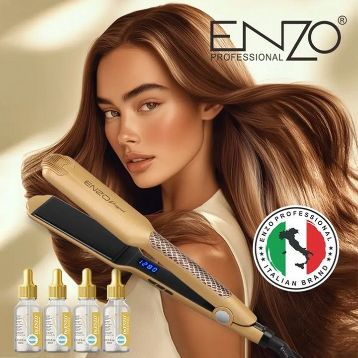 Enzo Luxury Straightener, 1280°F, with 4 Serum Bottles
