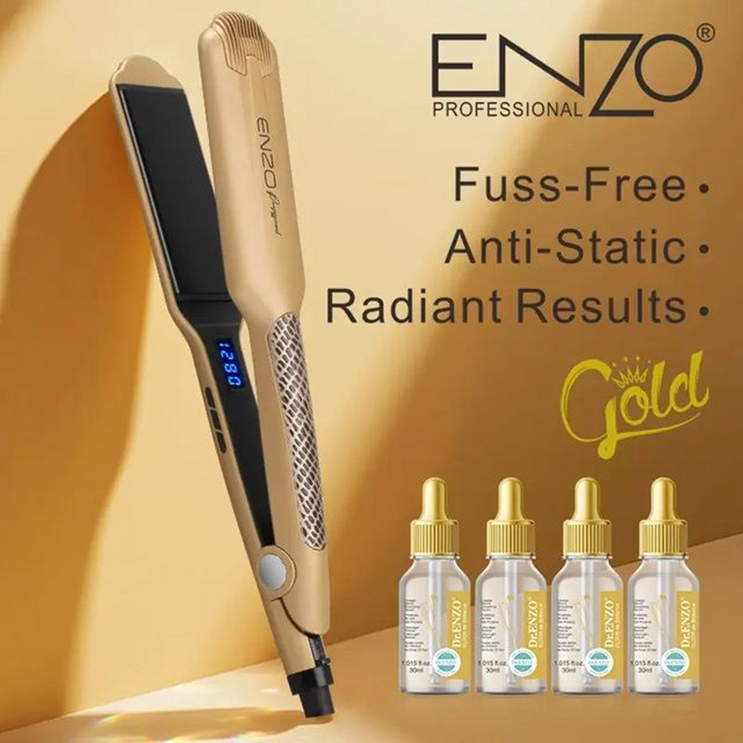 Enzo Luxury Straightener, 1280°F, with 4 Serum Bottles