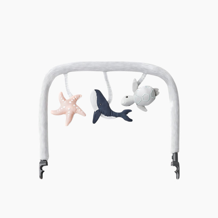 Ergobaby Evolve Bouncer Toy Bar in light grey with plush ocean animals