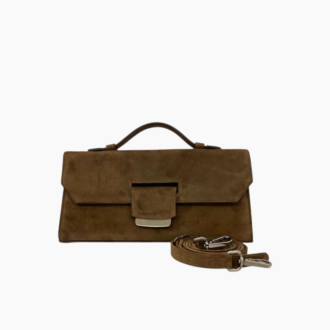 Farah Asmar Olive Suede Lara Clutch