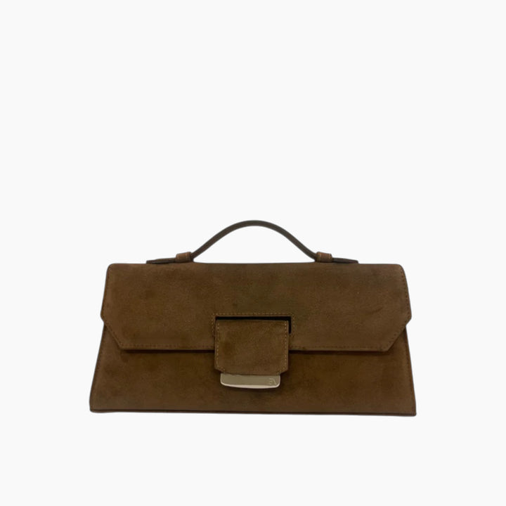 Farah Asmar Olive Suede Lara Clutch