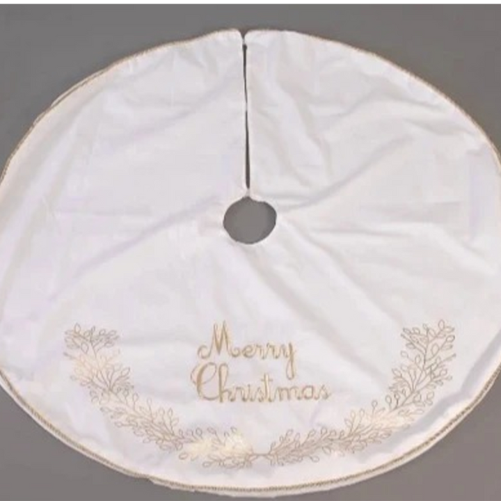 Fabric White Gold Tree Skirt