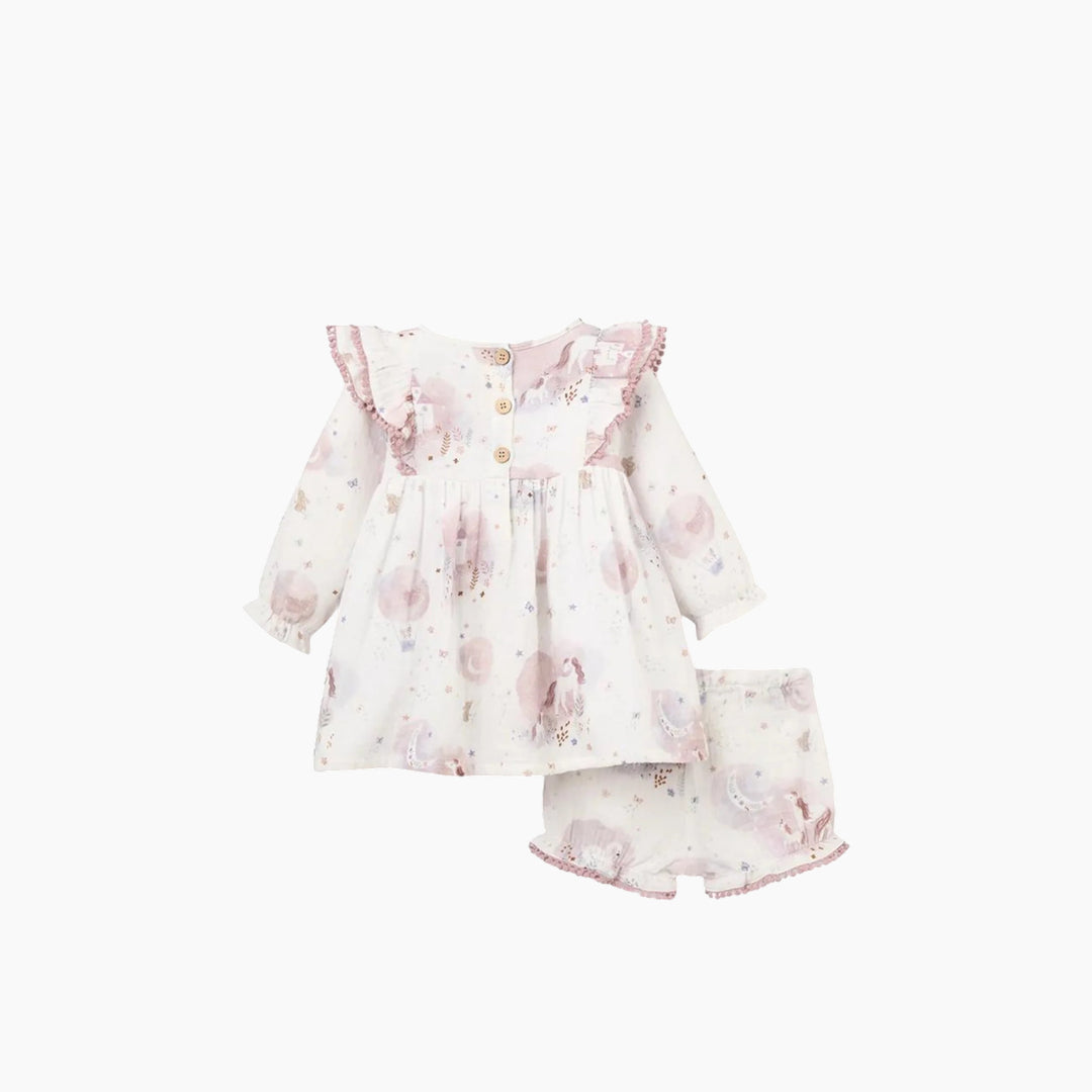 Elegant Baby Fairytale Wonderland Organic Muslin Dress Bloomer Set