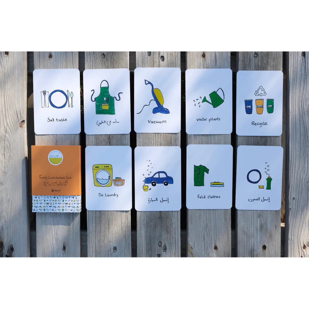 Set of 31 double-sided hand-drawn family chore cards
