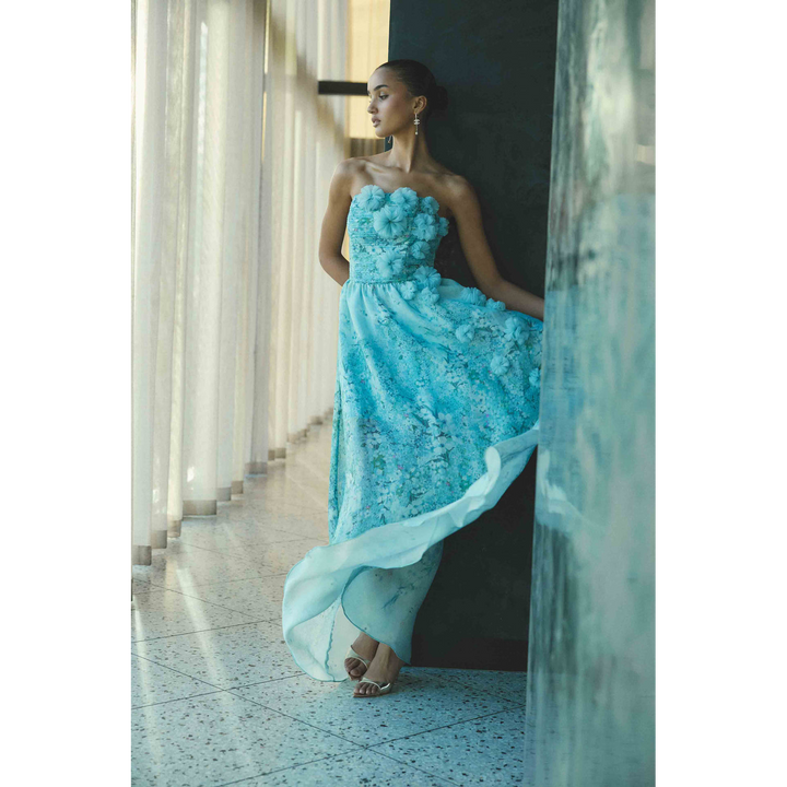 Elliott Faye Strapless Gown in Blue