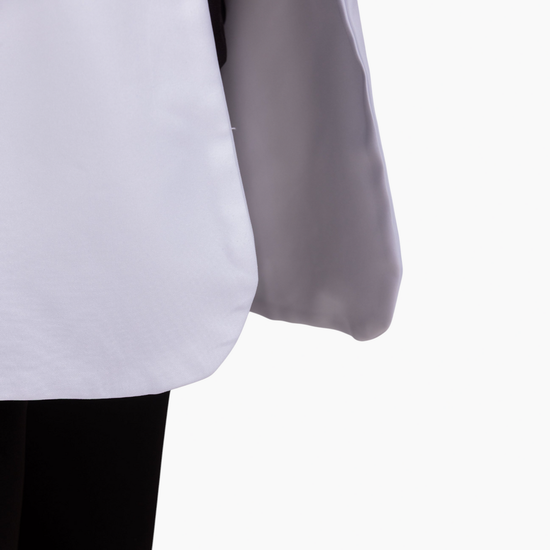 S7 Medical Floracoat feminine overcoat in white with floral embroidered sleeves
