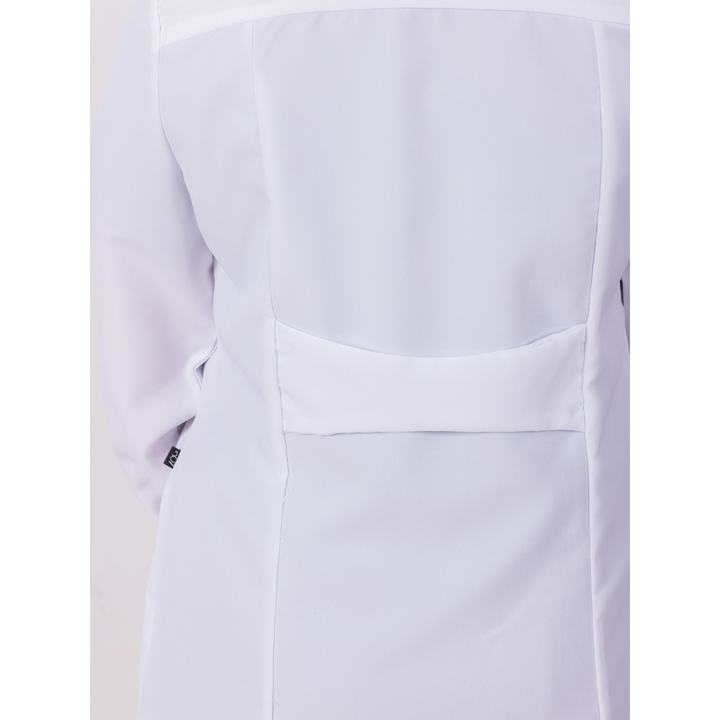 S7 Medical Floracoat feminine overcoat in white with floral embroidered sleeves