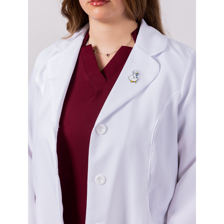 S7 Medical Floracoat feminine overcoat in white with floral embroidered sleeves