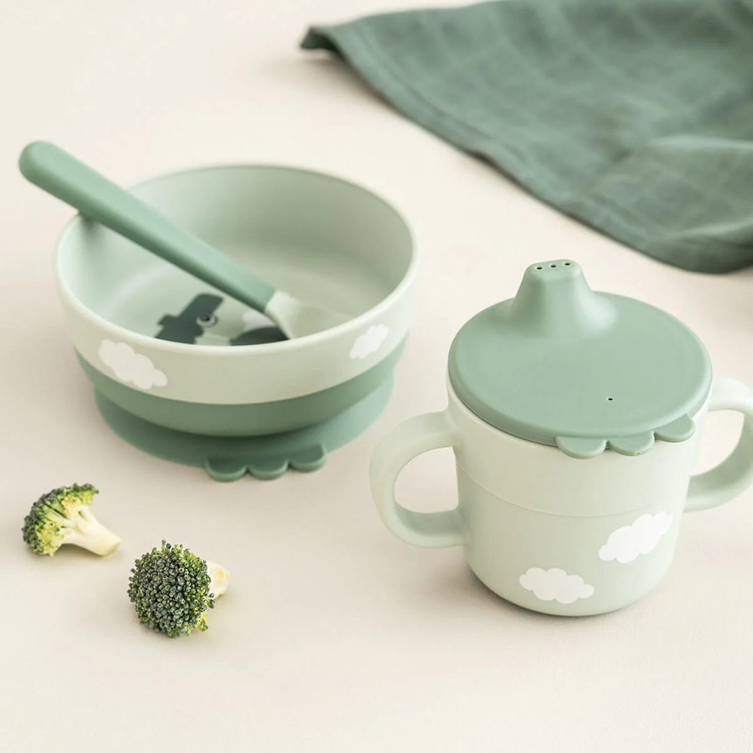 Done By Deer Foodie First Meal Set in Happy Clouds Green