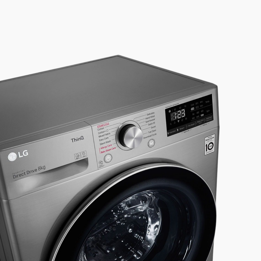 LG Front Load Washer 8KG AI Direct Drive Motor Steam Silver