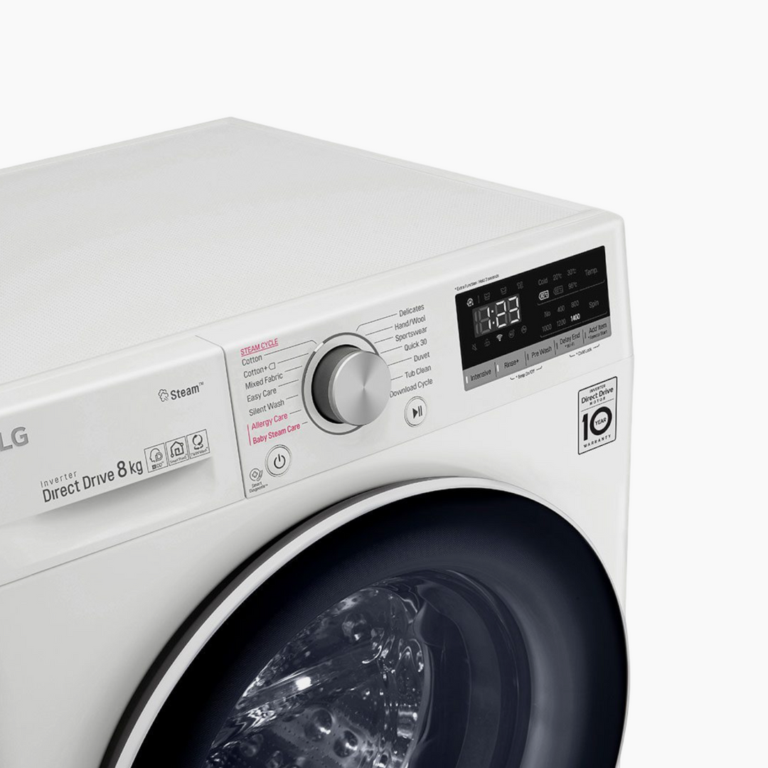 LG Front Load Washer 8KG AI Direct Drive Motor Steam White