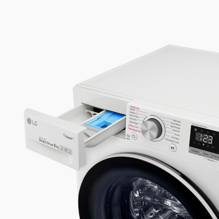 LG Front Load Washer 8KG AI Direct Drive Motor Steam White