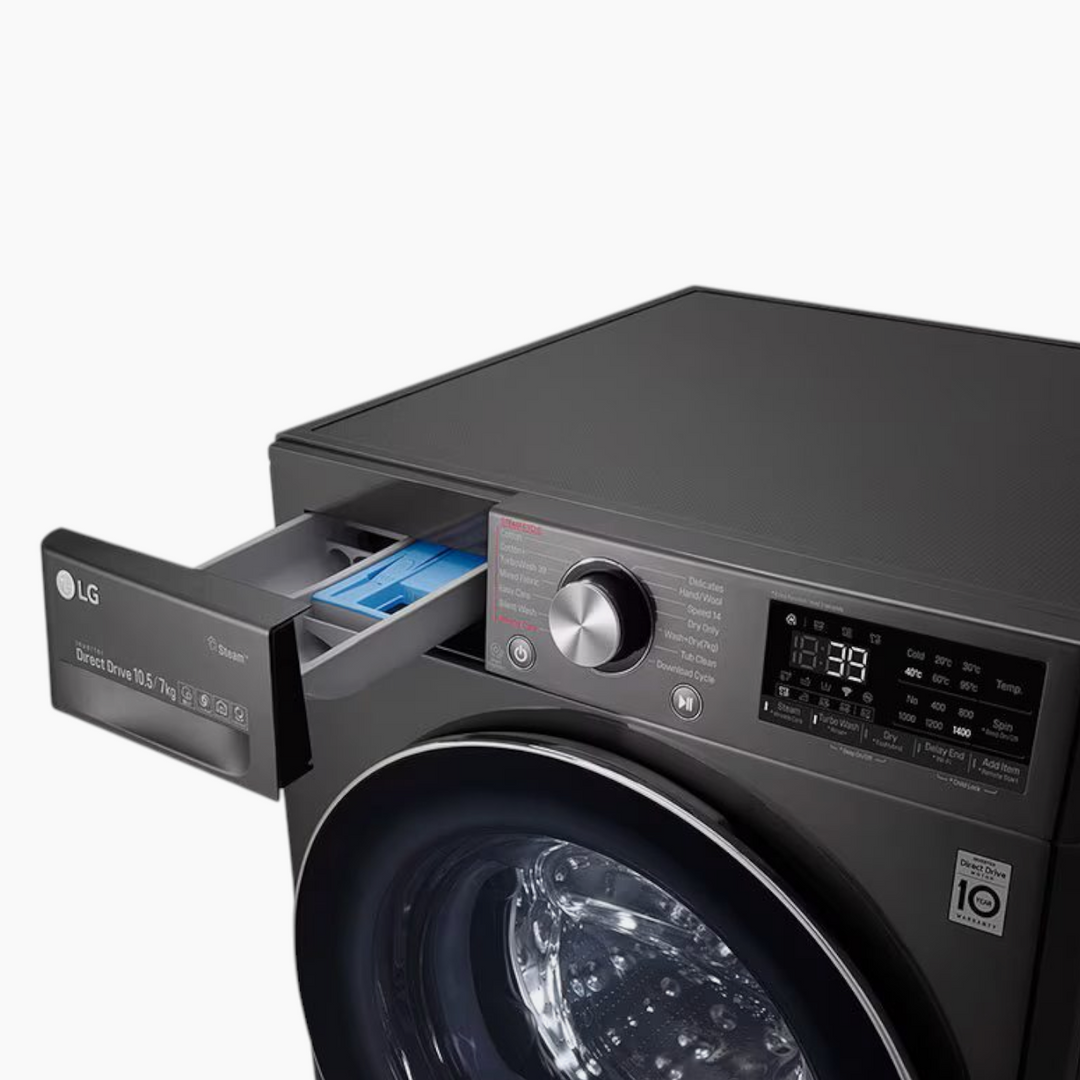 LG Front Load Washer &amp; Dryer 10.5/7KG AI DD TurboWash360 Black Steel