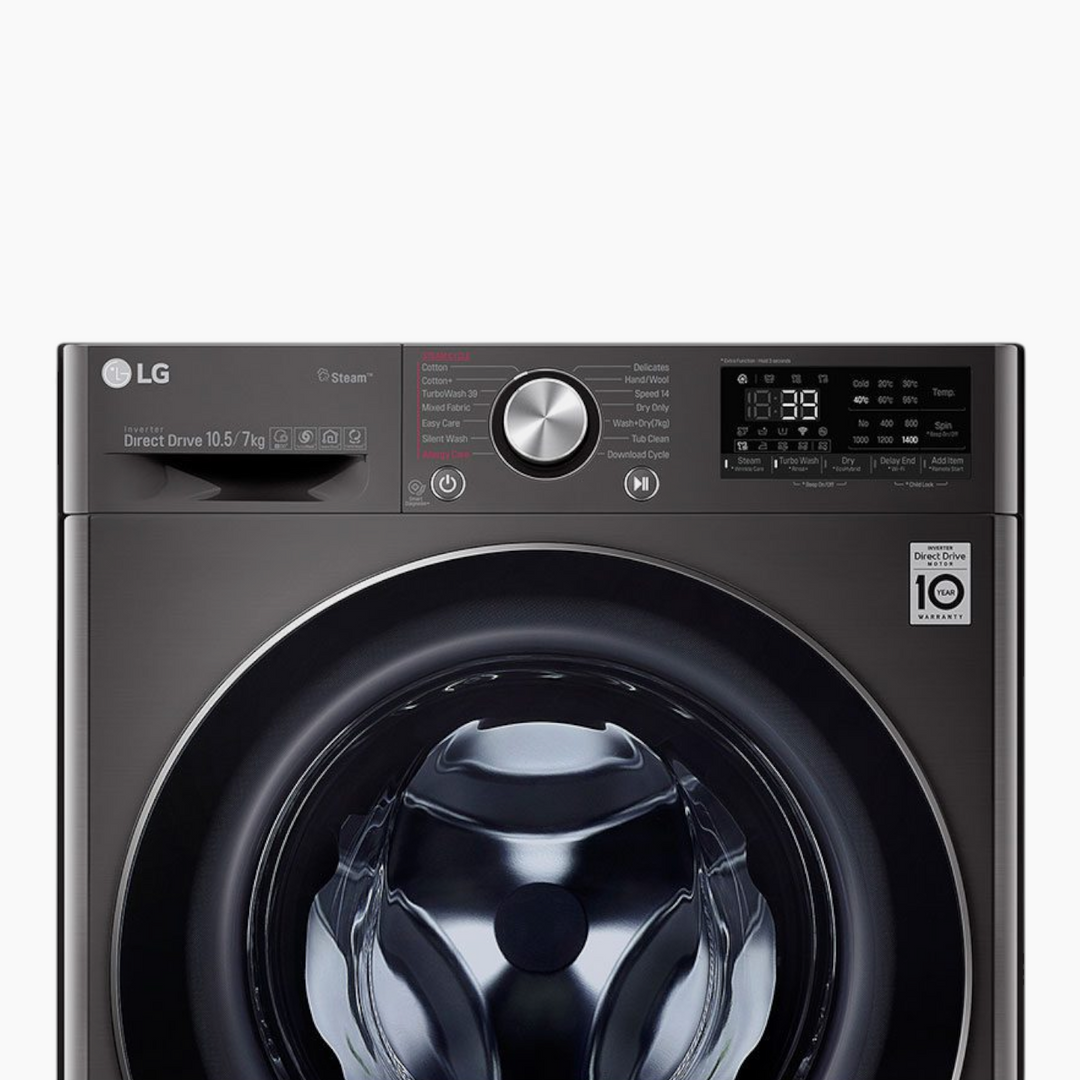 LG Front Load Washer &amp; Dryer 10.5/7KG AI DD TurboWash360 Black Steel