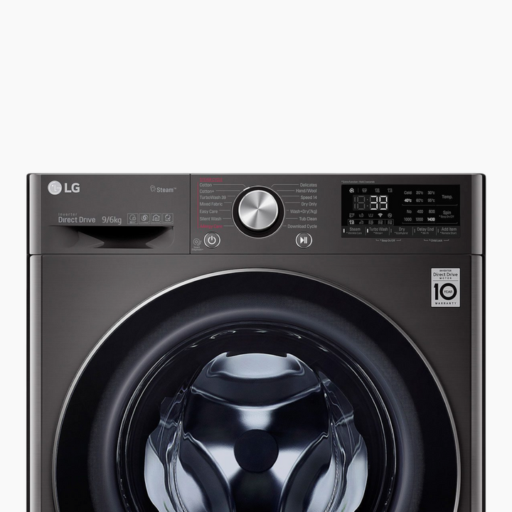 LG Front Load Washer &amp; Dryer 9/6KG, AI DD TurboWash 360 Black Steel