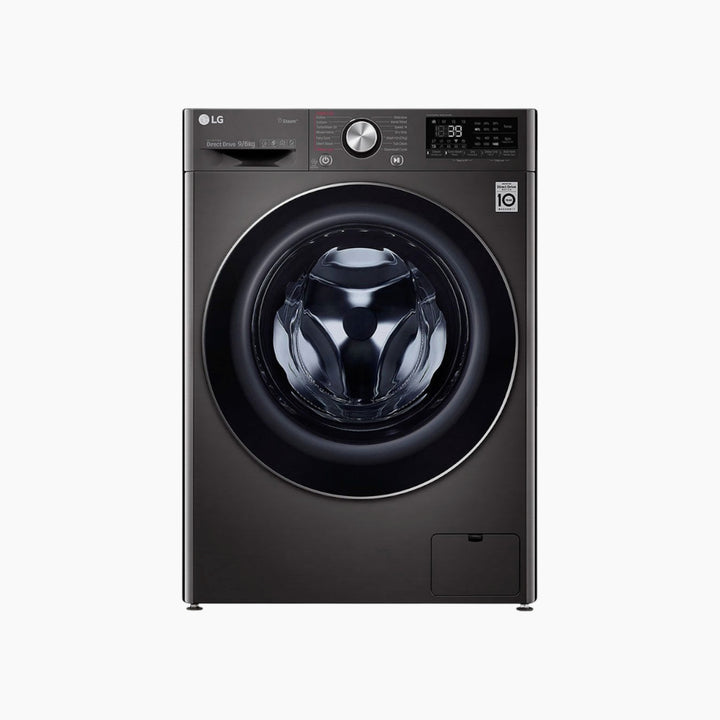 LG Front Load Washer &amp; Dryer 9/6KG, AI DD TurboWash 360 Black Steel