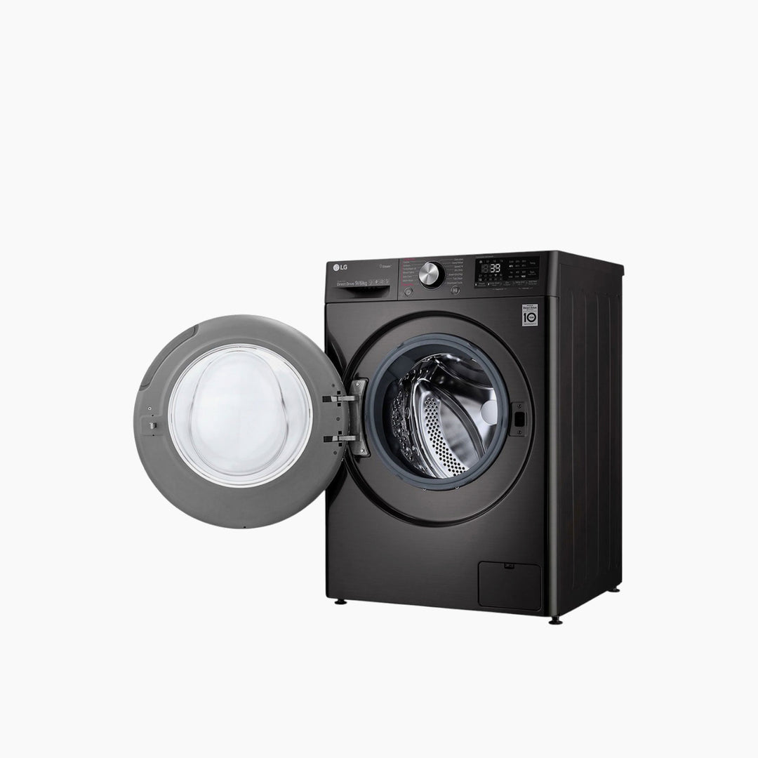 LG Front Load Washer &amp; Dryer 9/6KG, AI DD TurboWash 360 Black Steel