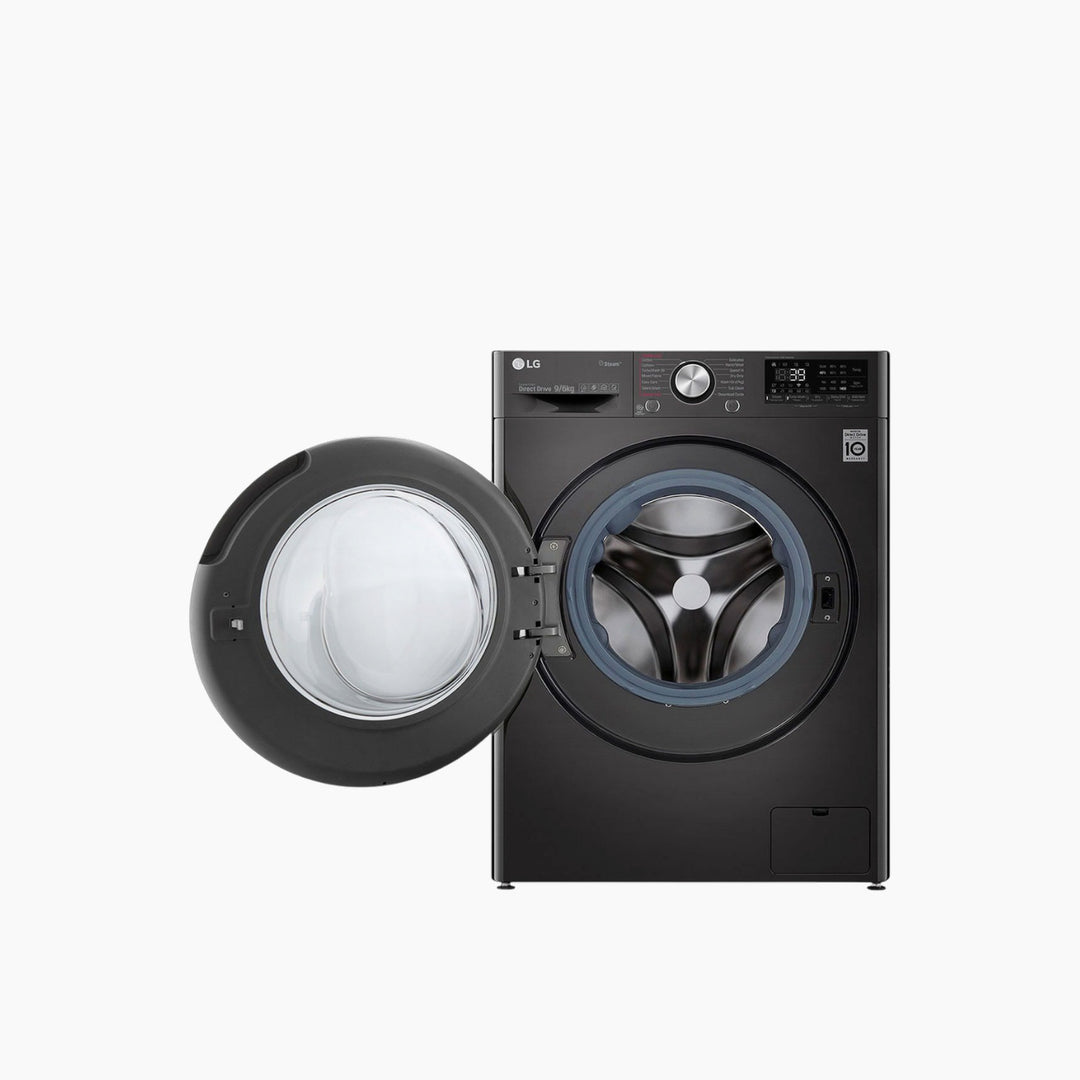 LG Front Load Washer &amp; Dryer 9/6KG, AI DD TurboWash 360 Black Steel