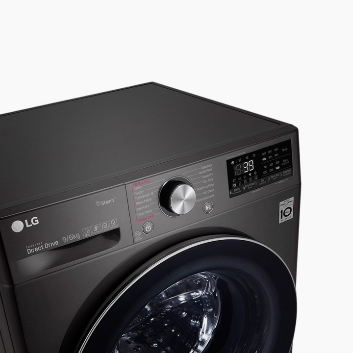 LG Front Load Washer &amp; Dryer 9/6KG, AI DD TurboWash 360 Black Steel