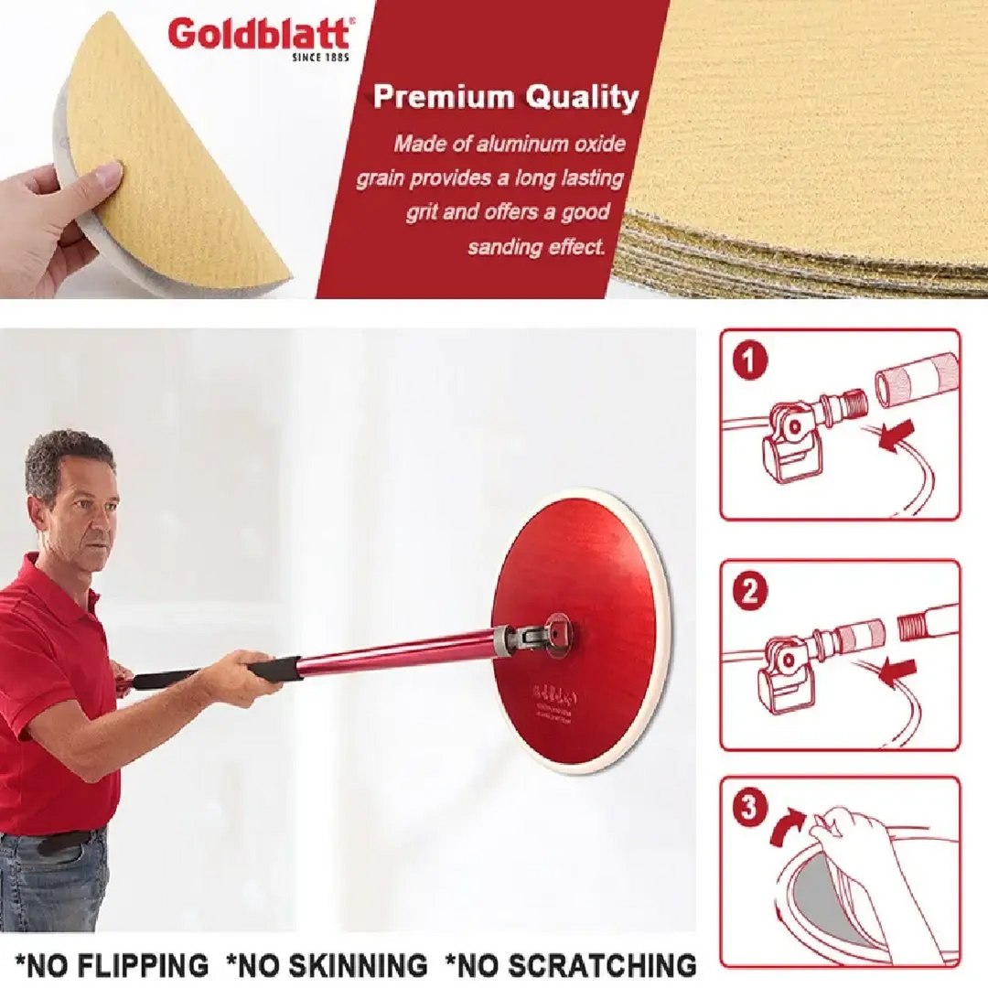 Goldblatt 9In. Radial Drywall Sander Kit With 6Pk Sanding Discs (100Gx2, 120Gx2, 150Gx2)