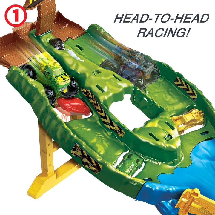 Gb Hw Monster Trucks Playset With 2 1:64 Scale Toy Trucks