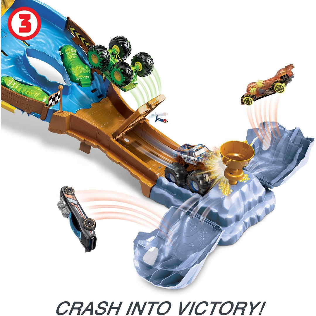Gb Hw Monster Trucks Playset With 2 1:64 Scale Toy Trucks