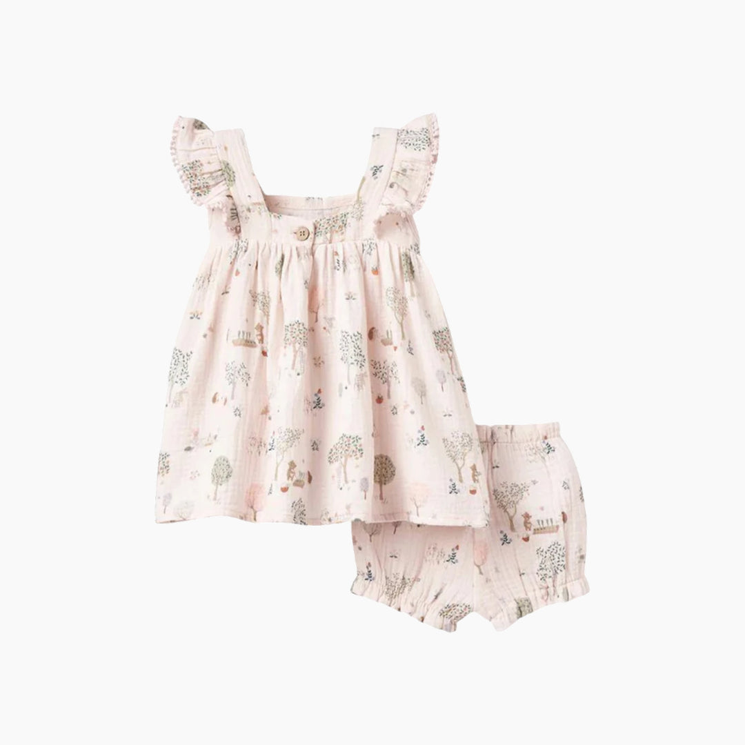 Elegant Baby Garden Picnic Lace Edge Organic Muslin Dress W Bloomer