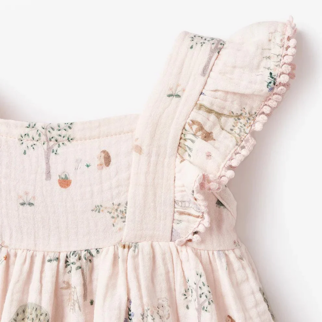 Elegant Baby Garden Picnic Lace Edge Organic Muslin Dress W Bloomer