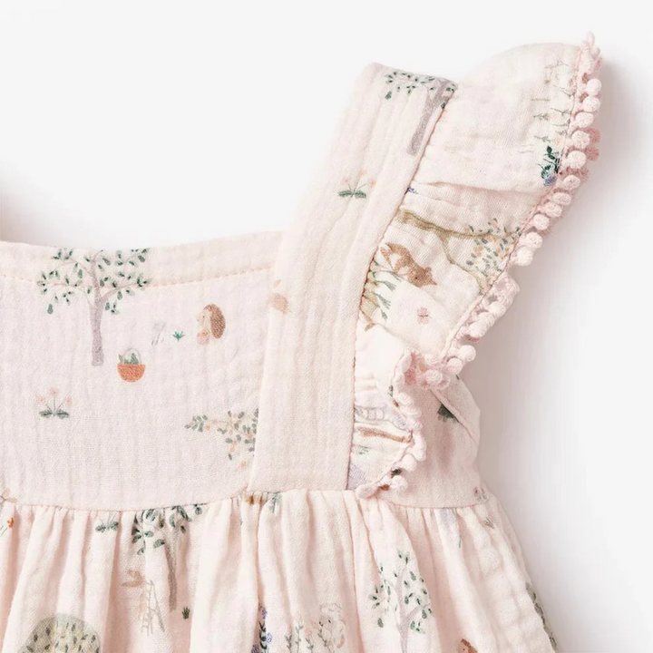 Elegant Baby Garden Picnic Lace Edge Organic Muslin Dress W Bloomer