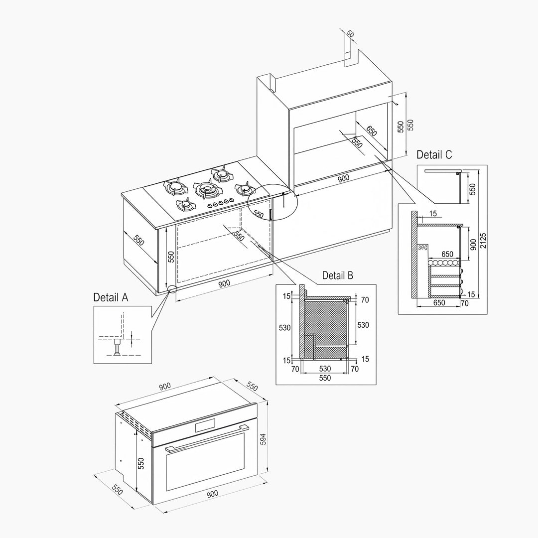 MONDIN Inox and Crystal Gas Oven 90cm
