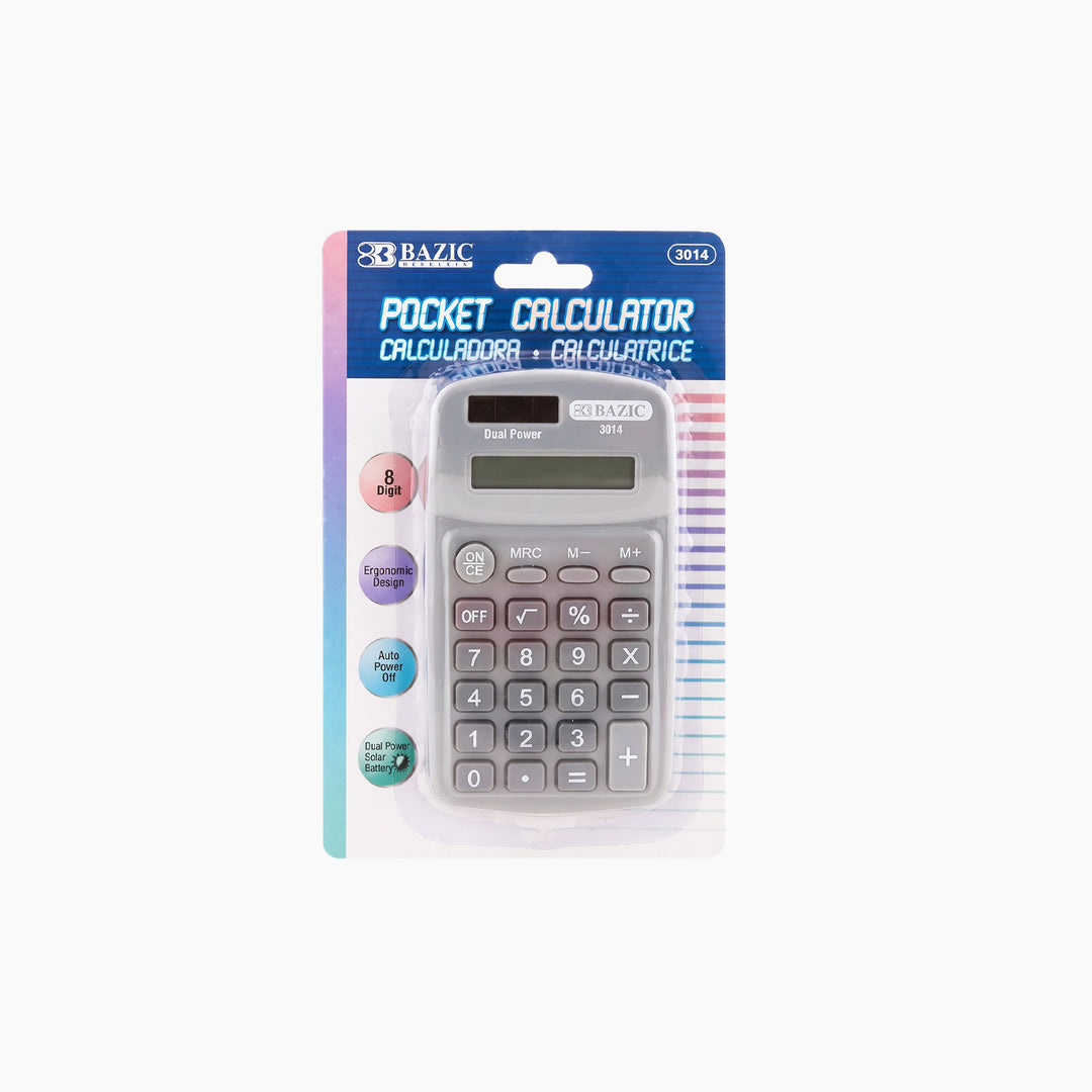 Bazic 8-Digit Dual Power Pocket Size Calculator - Pastel Color