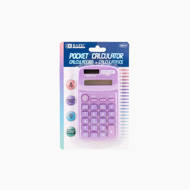 Bazic 8-Digit Dual Power Pocket Size Calculator - Pastel Color