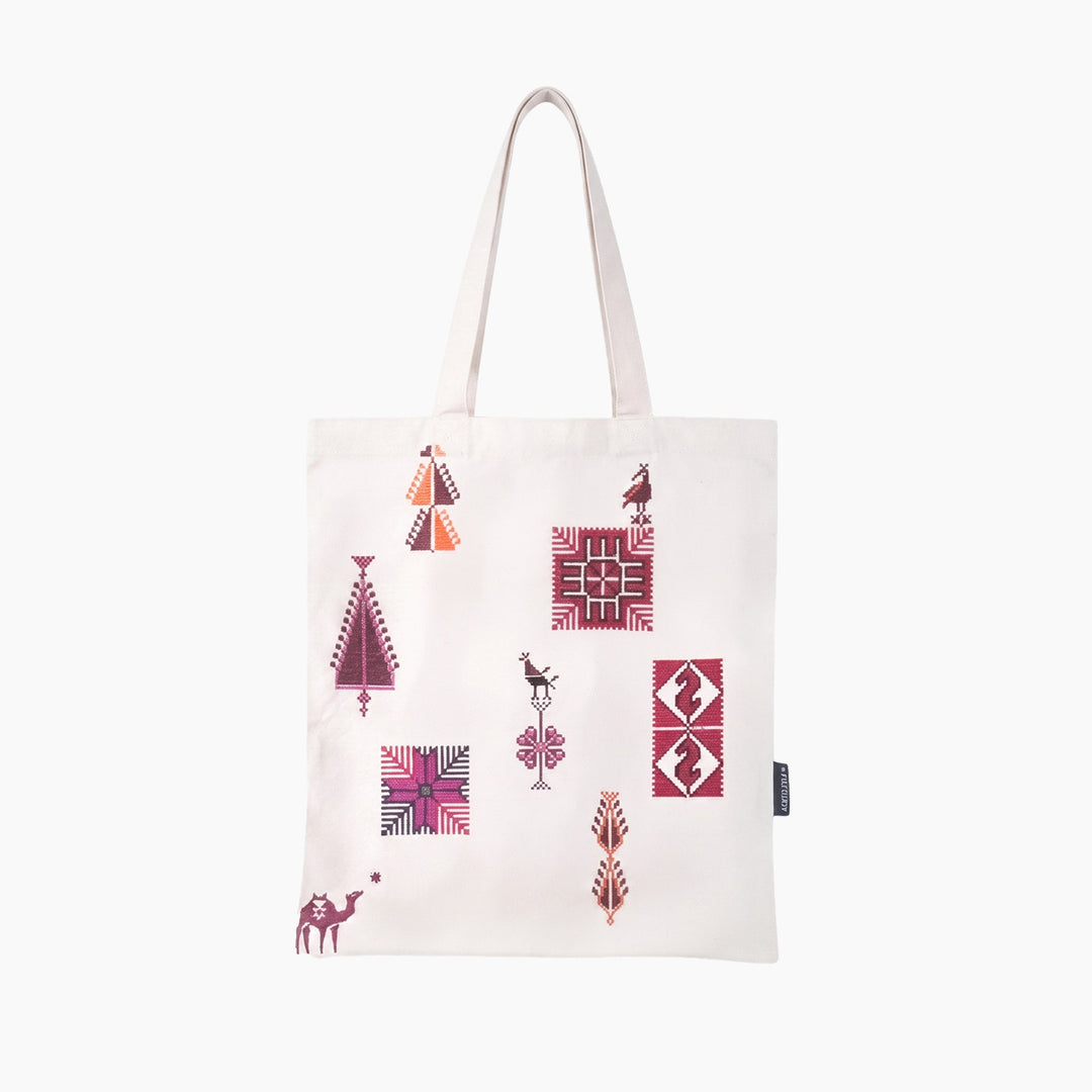 Folkglory Palestinian Motifs Canvas Tote Bag - HUNA