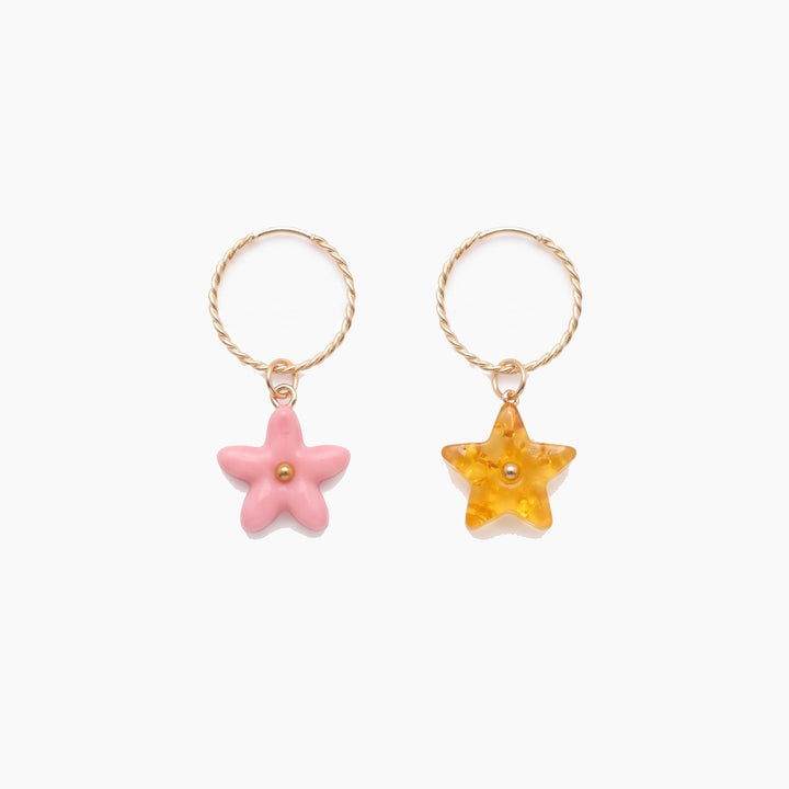 Yellow Star Ear Cuff And Pink Flower Ear Cuff