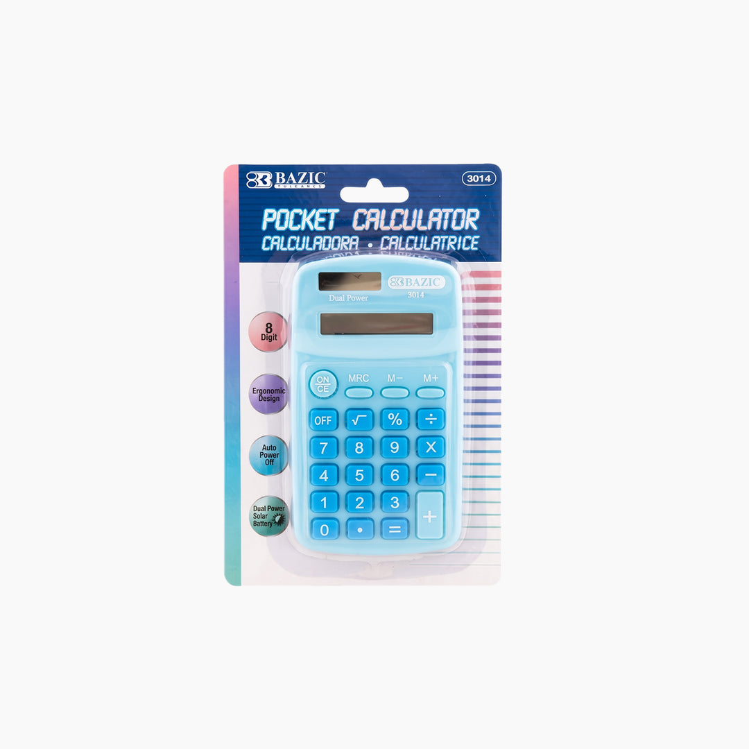 Bazic 8-Digit Dual Power Pocket Size Calculator - Pastel Color