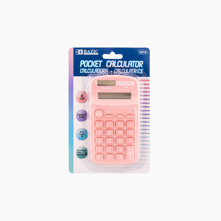 Bazic 8-Digit Dual Power Pocket Size Calculator - Pastel Color