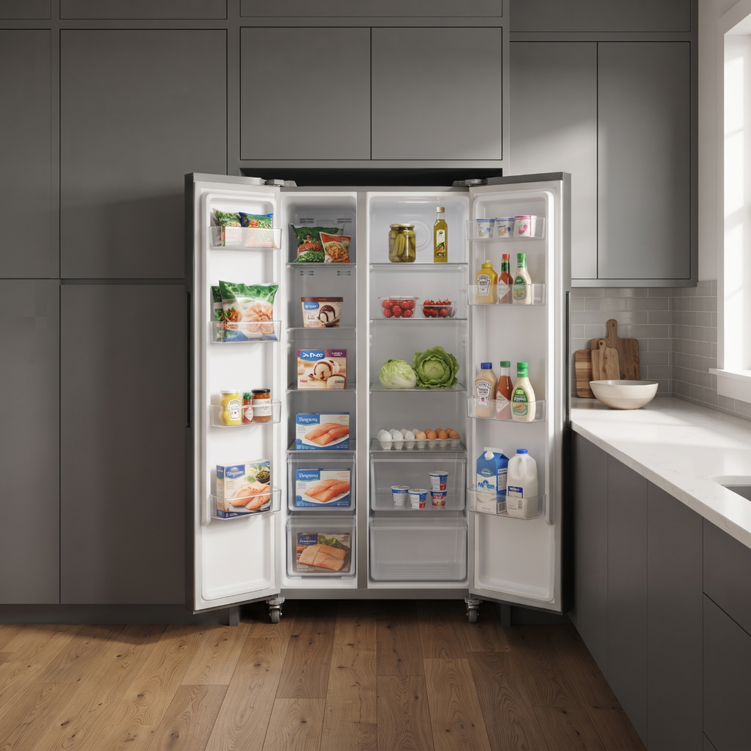 METALUX Side-by-Side Fridge 442L Glass Black