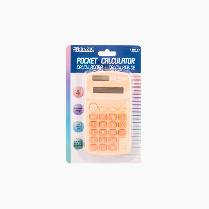 Bazic 8-Digit Dual Power Pocket Size Calculator - Pastel Color