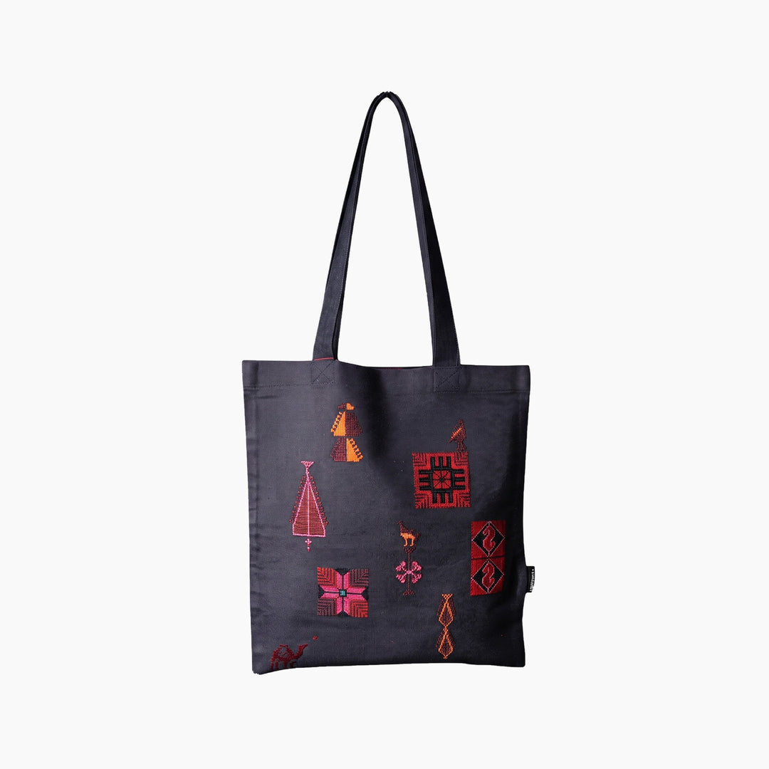 Folkglory Palestinian Motifs Denim Tote Bag