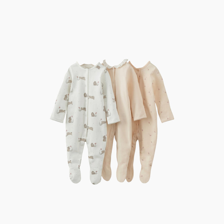 Mamas &amp; Papas Bunny Floral Sleepsuits (Pack of 3) - Pink