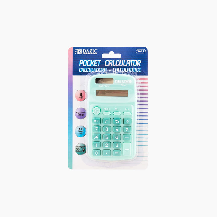 Bazic 8-Digit Dual Power Pocket Size Calculator - Pastel Color