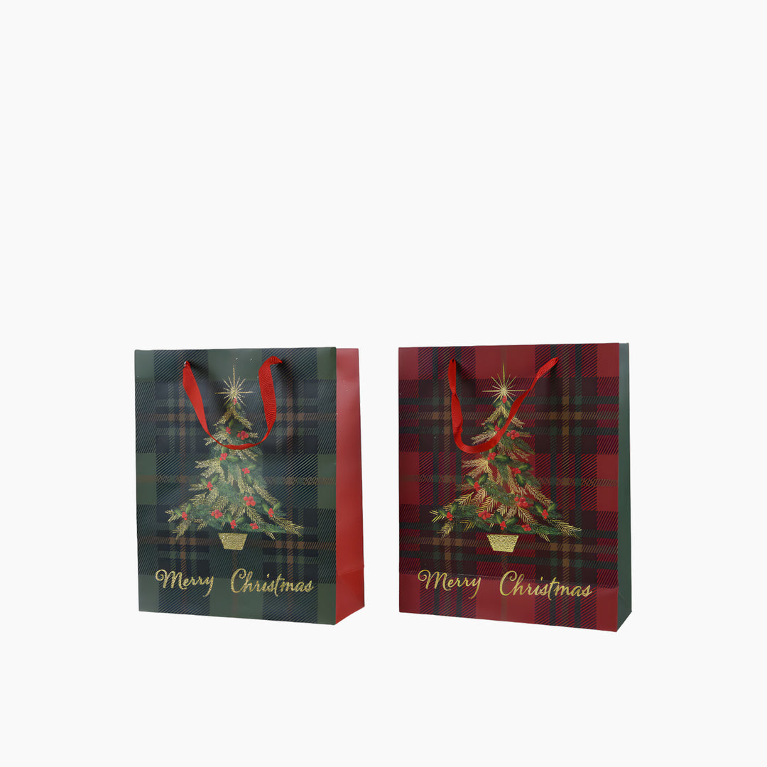 Nassar Boutique Giftbag paper rectangle glitter check-xmas tree with handle 2