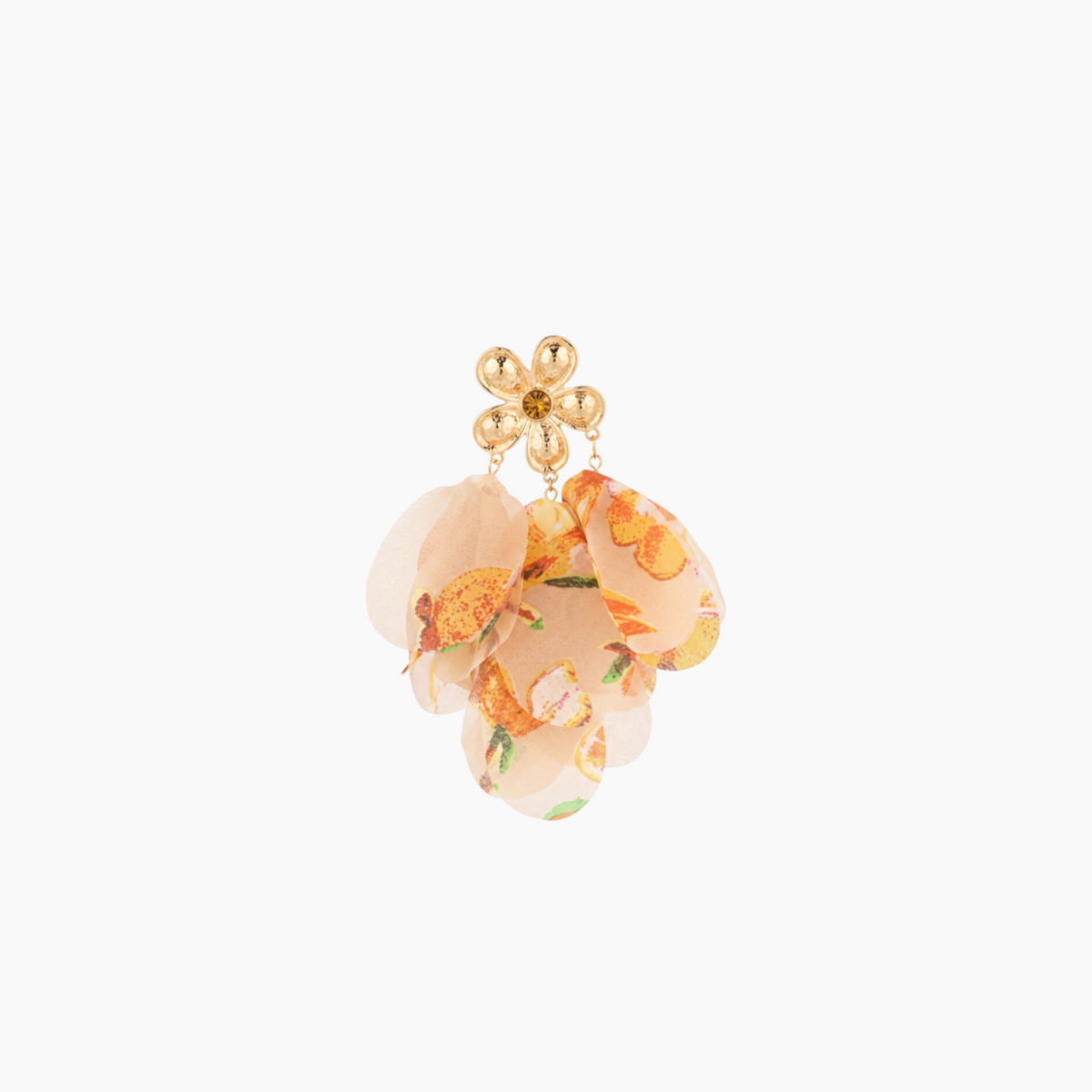 Golden Flora pink fabric petal statement earrings