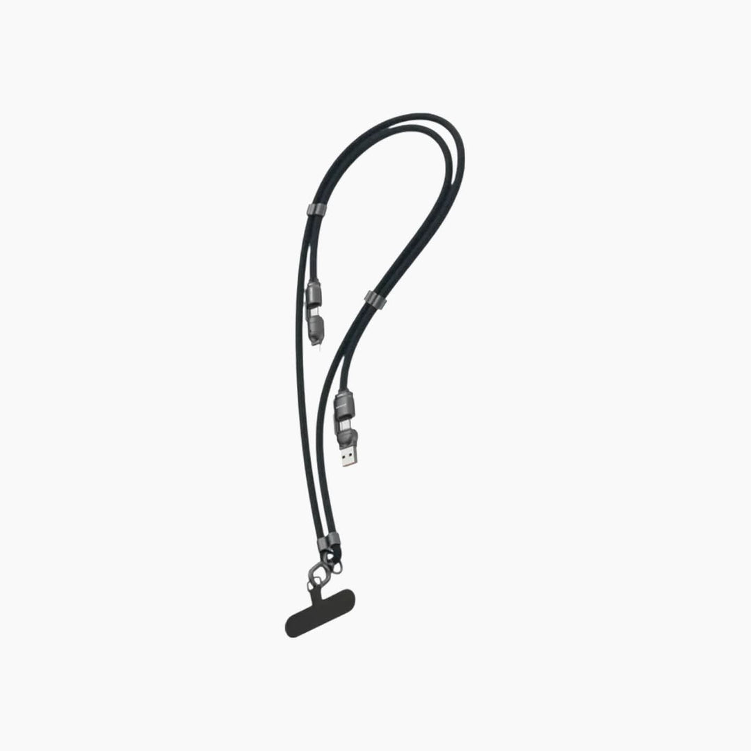 Green Lion 4-in-1 braided lanyard cable with USB-A to Lightning, USB-C to Lightning, USB-A to USB-C, and USB-C to USB-C connectors